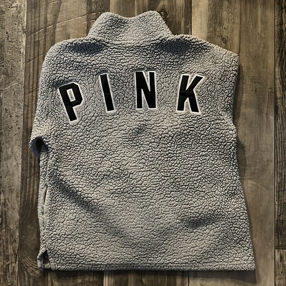 PINK gray Sherpa/teddy hoodie size medium - Picture 2 of 2